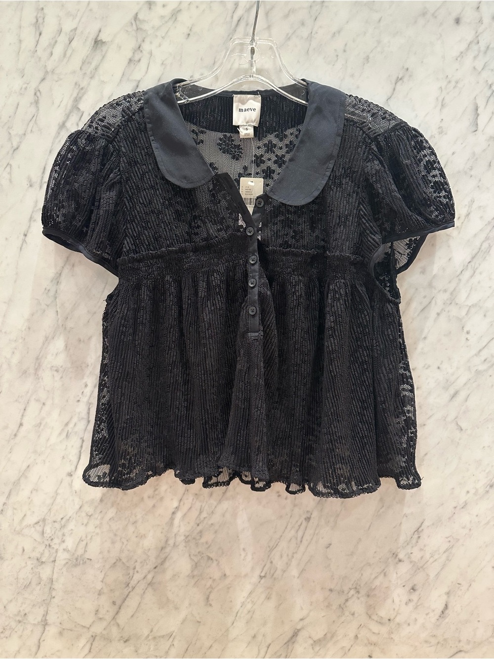 NWT Anthropologie Maeve Black Lace Babydoll Shirt